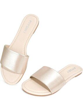 Women's Champagne Round Toe Classic Single Strap Non Slip Sole Summer Slippers